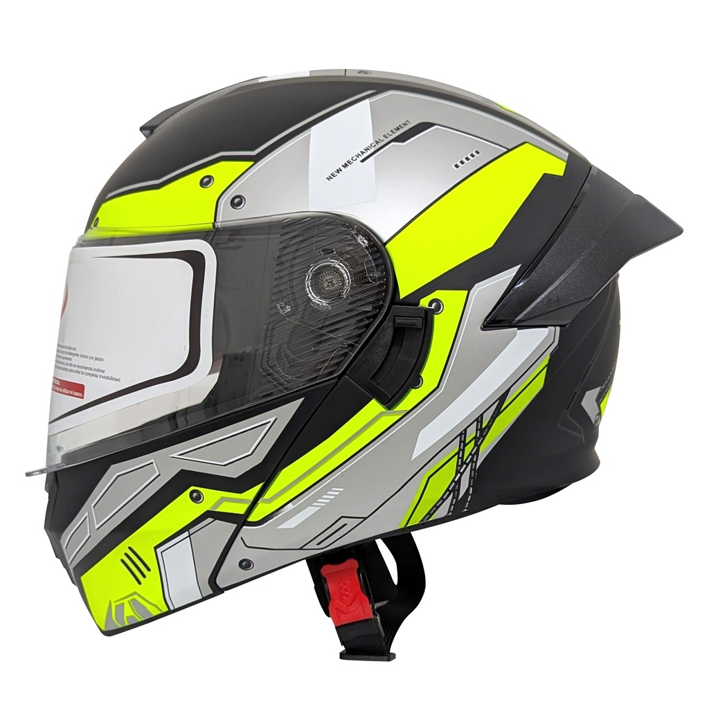 B-CASCO MEK-255 FLIP UP HELMET Matte Black/Yellow.Grey