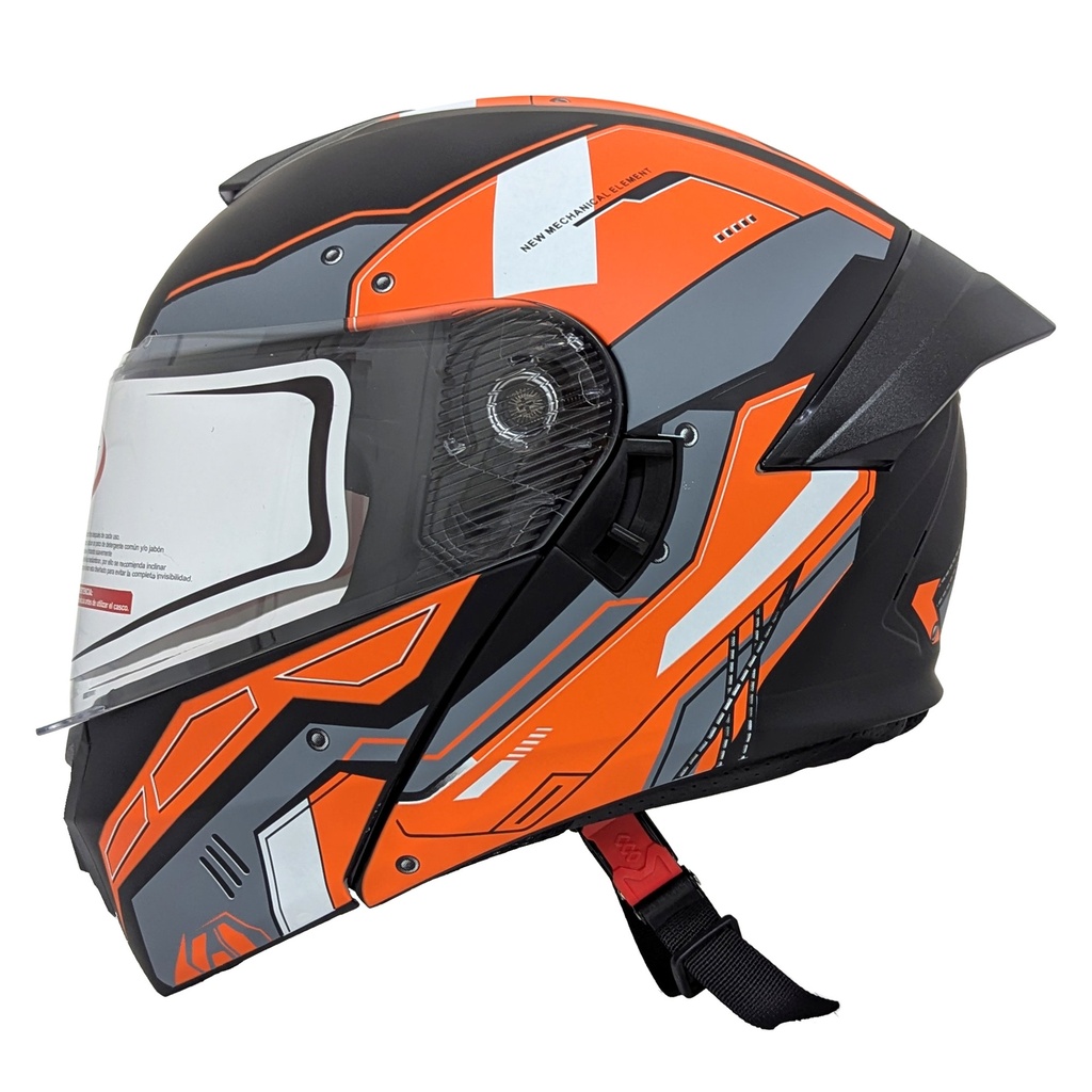 B-CASCO MEK-255 FLIP UP HELMET Matte Blacl/Orenage
