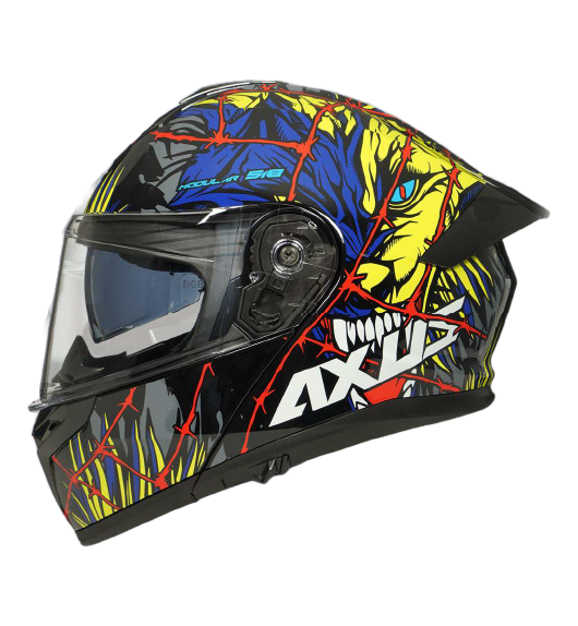 B-CASCO PARA MOTOCICLISTA ABATIBLE CHUPACABRA AZUL/VERDE