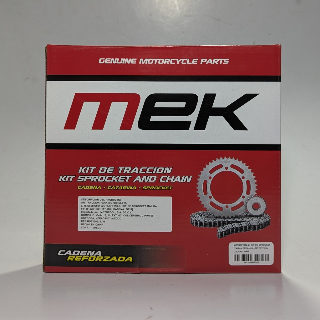 [7453085609904] A-MOTKSFT150-G: KIT DE SPROCKET ITALIKA FT150 428H-39T-15T-108L CADENA: GRIS