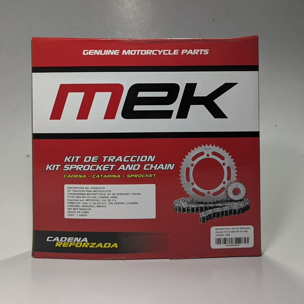A-MOTKSFT125-G: KIT DE SPROCKET ITALIKA FT125 428H-38T-15T-102L CADENA: GRIS